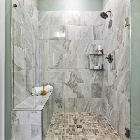 a shower with a glass door