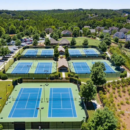 an overhead view of the many tennis courts at NatureWalk