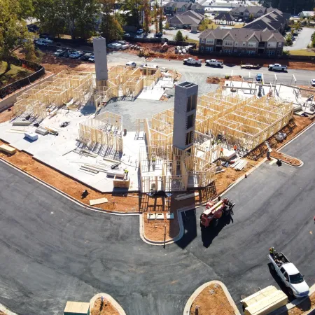 a high angle view of a building under construction