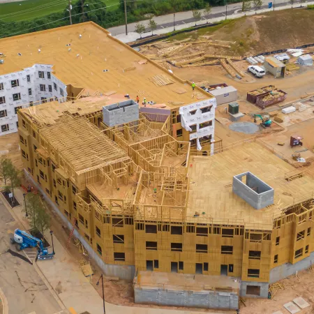 a high angle view of a building under construction