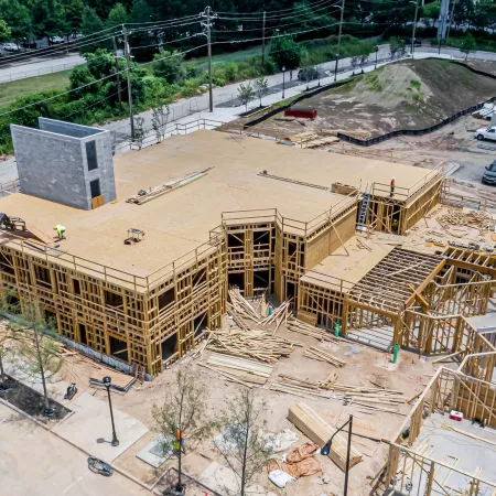 a high angle view of a building under construction