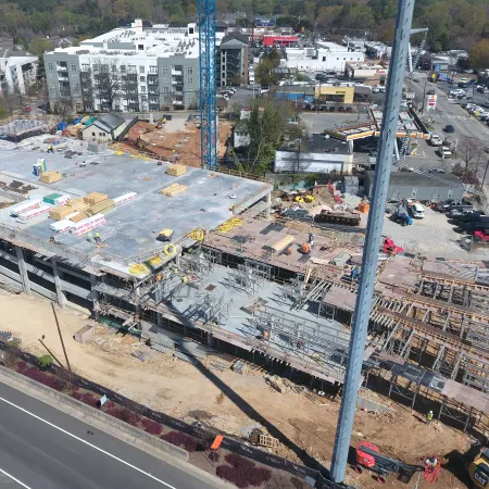 a high angle view of a parking lot