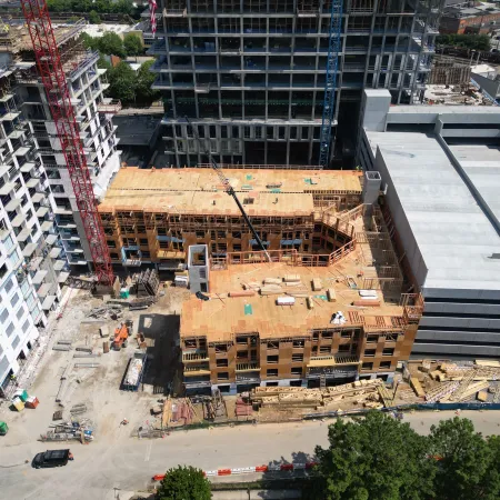 a high angle view of a building under construction