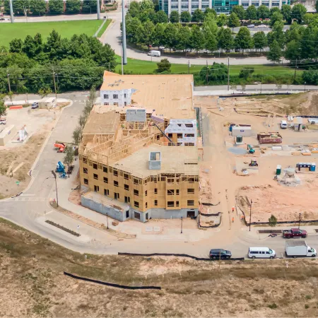 a high angle view of a building under construction