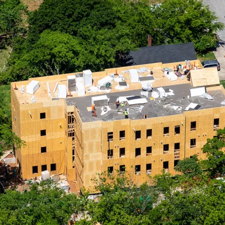 a building with a parking lot