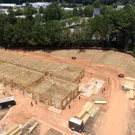 a high angle view of a building under construction