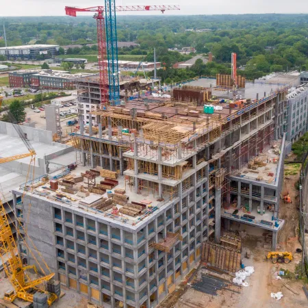 a high angle view of a building under construction