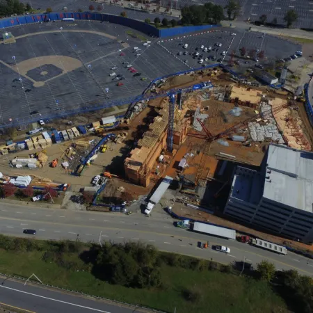 a high angle view of a parking lot