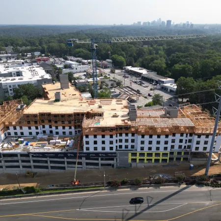 a large building with a parking lot