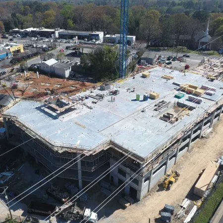 a high angle view of a building under construction