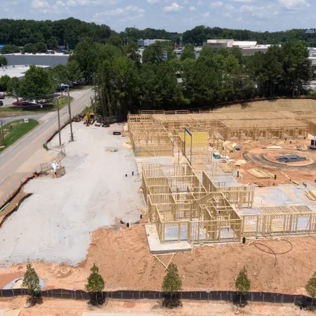 a high angle view of a building under construction