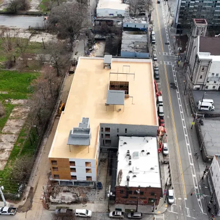 a high angle view of buildings