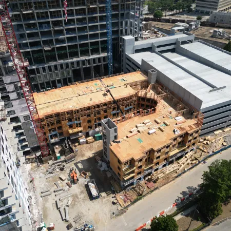 a high angle view of a building under construction