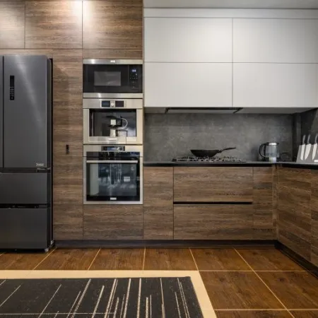 a kitchen with stainless steel appliances