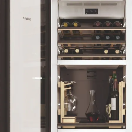 a wine rack with wine bottles