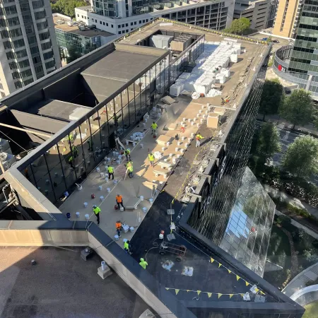 a high angle view of a busy street