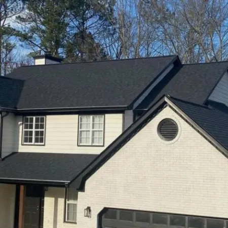 a house with a black roof
