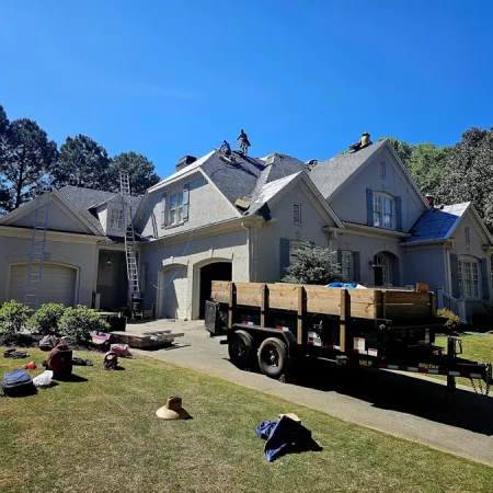 a truck parked in front of a house