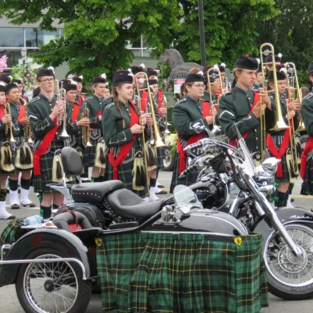 a group of people in uniform playing instruments