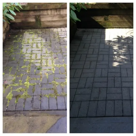 a brick walkway with a shadow