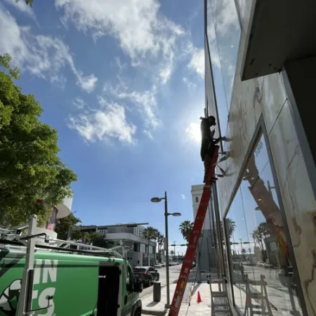 a red ladder next to a building