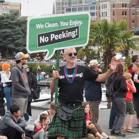 a man holding a sign