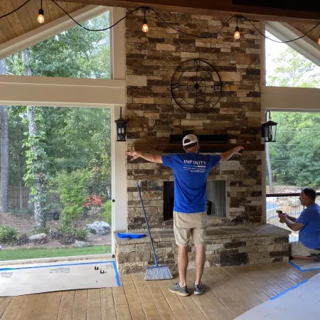 a person standing on a deck