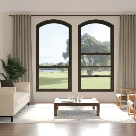 Black double hung round top replacement windows
