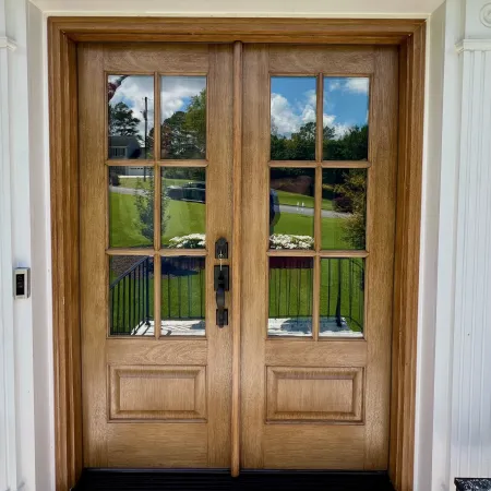 a door with a glass window
