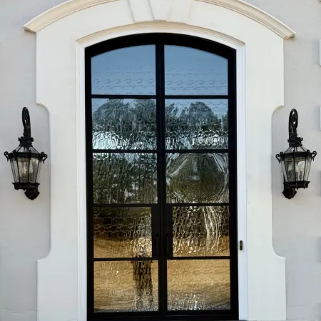 iron entry door with privacy glass