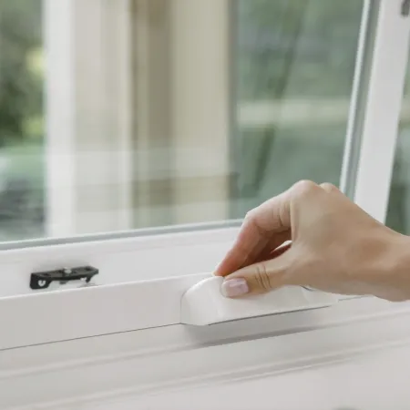 White awning window hardware is easy to operate and folds away