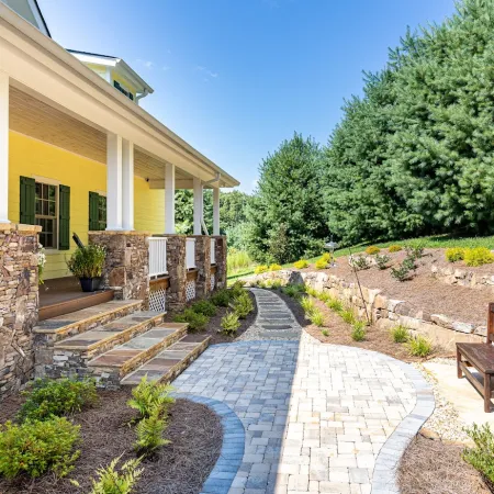 a house with a stone patio