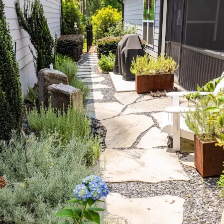 a small garden in a backyard