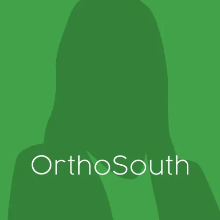 Green silhouette background with white OrthoSouth text logo centered in the image