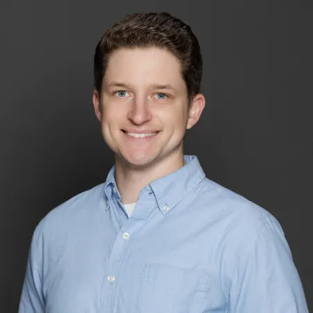 a man in a blue shirt