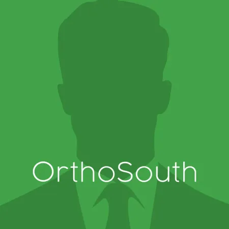 Green professional silhouette with OrthoSouth text logo in white centered on image