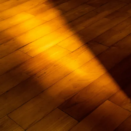 Sunlight casting warm glow and shadows on a polished wooden floor with natural grain texture