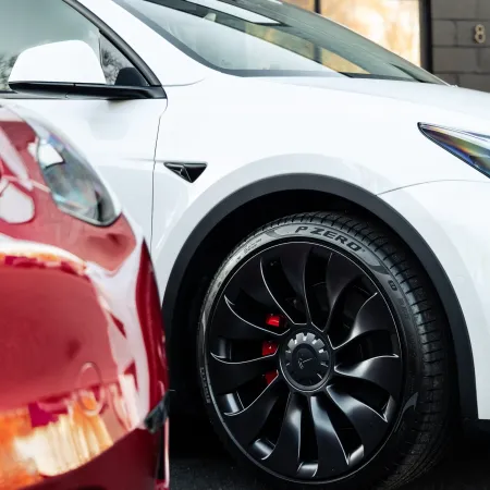 a white car with black rims