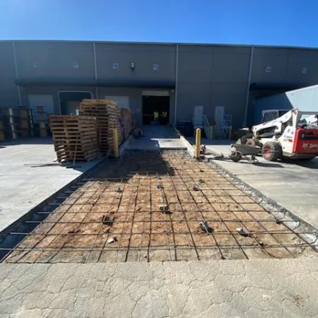 a building with a brick patio