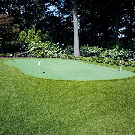 a golf course with a green field