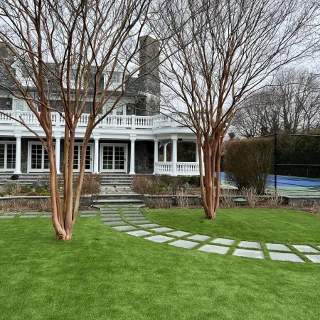 a house with trees and grass