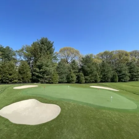 a golf course with trees