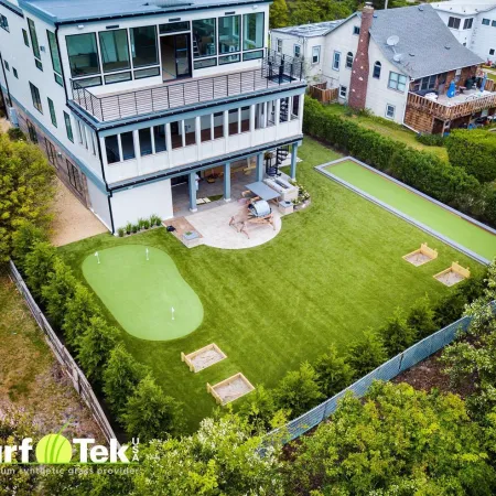 a building with a pool in the front