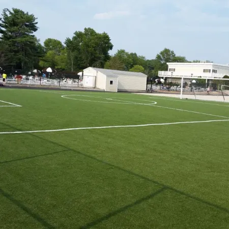 a football field with a goal