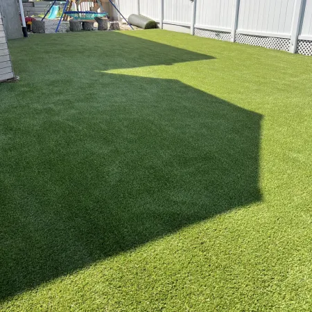 a grassy area with a slide