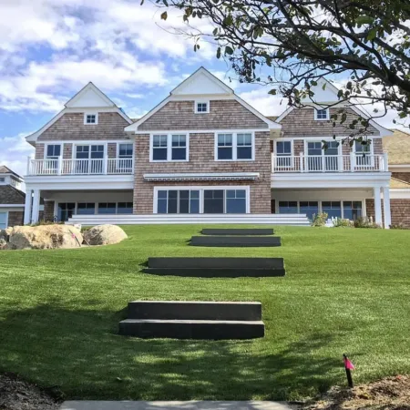 a large house with a lawn