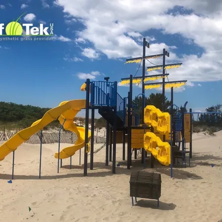 a playground with a slide