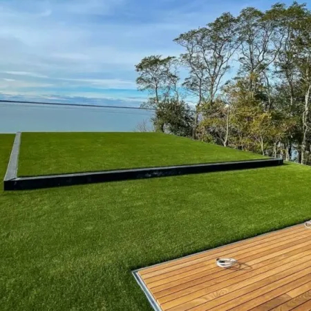 a golf course with a pool