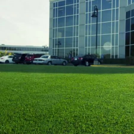 a building with a parking lot