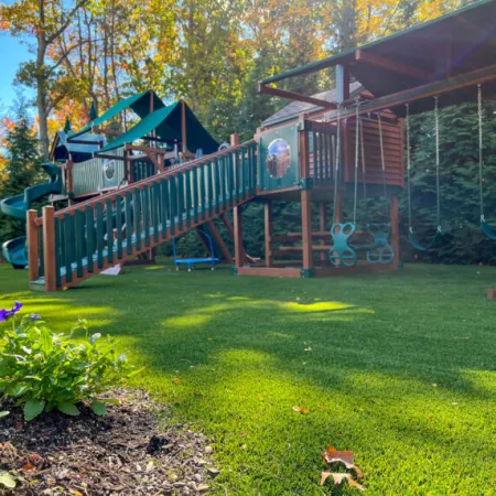 a small play structure in a yard